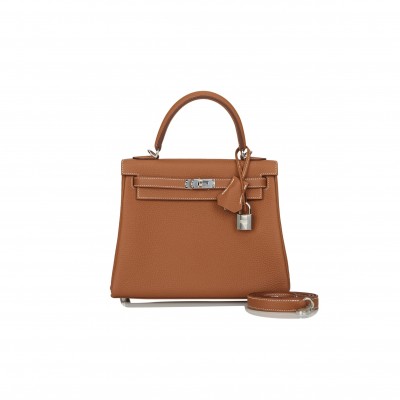 HERMÈS KELLY RETOURNE 25 GOLD TOGO PALLADIUM HARDWARE (25*17*7cm) 